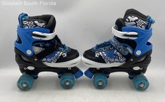 Taiker Unisex Kids Black Blue White Adjustable Four Wheeled Roller Skates 34-37