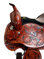 GAITED WESTERN SADDLE 17 16 15 PLEASURE SHOW HORSE TRAIL TOOLED LEATHER TACK SET