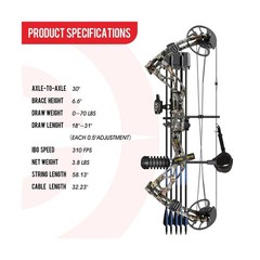 Dragon X8 Compound Bow, 18-31″ Draw, 0-70 Lbs, 310 fps, No Press, RH Only