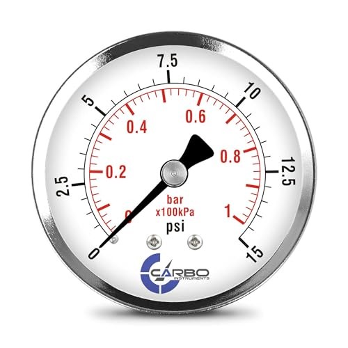 2-1/2″ Pressure Gauge, Chrome Plated Steel Case, Dry/kPa, Back Mount 0-15 psi