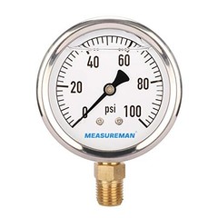 2-1/2″ Dial Size, Glycerin Filled Plumbing Pressure 0-100 psi Lower Mount