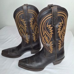 Vintage ARIAT Brown Western Boots Embroidery Decorative Stitching 8.5D