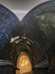 Men’s Justin Round Toe Cowboy Boots, Size 8.5D, Black Leather, Excellent Cond