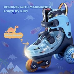 SULIFEEL Kids Adjustable Roller Skates LED Light Up Flash Wheels Size XS Dino