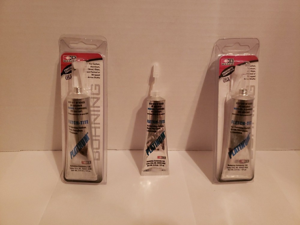 Bohning 3 Pack Fletch Tite Platinum Adhesive 3/4oz Tube Glue Arrow Fletching