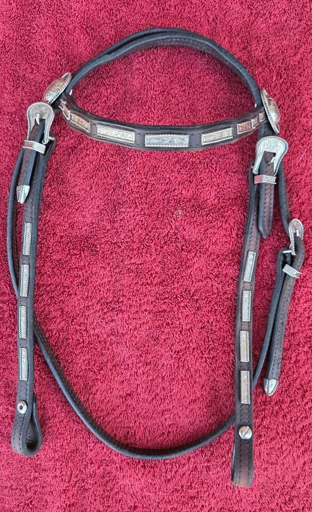 Vintage SIMCO Rope Edge Alpaca Silver Bars Small Cob Pony Show Headstall Bridle