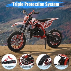 NEW 49cc 2-Stroke Kids Dirt Bike – Gas-Powered Off-Road Mini Motorcycle (Red)
