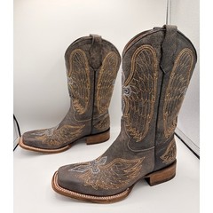 Corral Teens Western Boots 4.5T Wing Cross Brown Leather Square Toe A1032