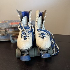 Vintage Nike High-Top Leather Roller Skates — White/Navy Blue ~size 8 Men