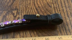 BLACK LEATHER PINK CRYSTAL BROWBAND X Full 17.5″ Fuschia & Clear rhinestones