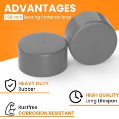 1.98 Inch Bearings Bras Grey Rubber Caps Trailer Wheel Hub Gray-4Pcs