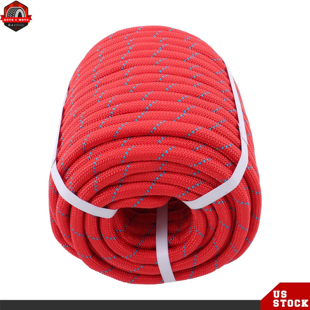 1/2in × 125ft Double Braided Polyester Rope Breaking Strength 8400 Pounds Red