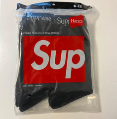 Supreme x Hanes Socks Black 4 Pack Crew Cushioned Size 6-12 New 2026