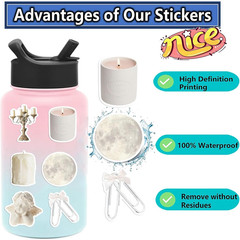 Cute White Aesthetic Waterproof Stickers Pack, 50 Pcs for Kids Teens Adults