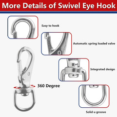 Swivel Eye Snap Hooks, 304 Stainless Steel Heavy Duty 2.7 Inch 3.5 Inch Spring H