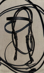 WEAVER Western Horse Browband Headstall w/ Split Reins BLACK LEATHER BRIDLE SET