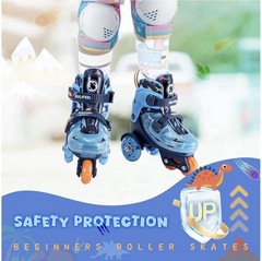 SULIFEEL Kids Adjustable Roller Skates LED Light Up Flash Wheels Size XS Dino