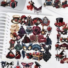 30Pcs Mixed Vintage Gothic Masquerade Clear PET Mask Dark Romance Stickers