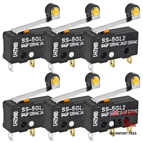 SS-5GL2 Microswitch (Pack of 6) – 125V AC 5A Micro Limit Switch, Hinge Roller