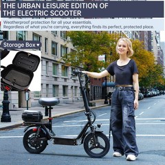 Electric Folding Scooter 48V 500W 14″ Tires w/ Basket Commuter E-Bike 20MPH #