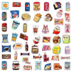 30Pcs Random Kawaii Food Snack Drink Cute Trendy Graffiti Waterproof Stickers