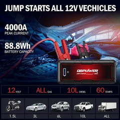 DBPOWER Jump Starter 4000A Peak 88.8Wh Portable Car Jump Starter (Up To ALL G…
