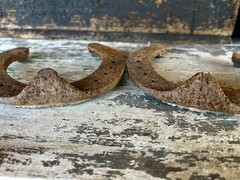 Hand-Forged Pair of 2 Studded Cast Iron Lucky Draft Horseshoes-Farmhouse Decor