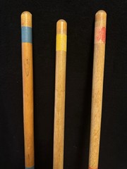 Set Of 3 Vintage Replacement Wooden Croquet Mallets 23” Handle Red, Yellow, Blue