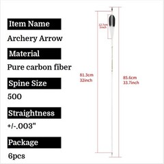 6X 32″ Pure Carbon Arrows SP500 Archery 5» Feather Recurve Bow Hunting +/-.003″