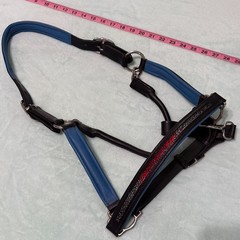USED Black and Blue Padded Leather Horse Halter Large Size with Bling