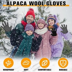 Berlune 2 Pairs Alpaca Wool Gloves Thermal Winter One Size, Black, Dark Gray