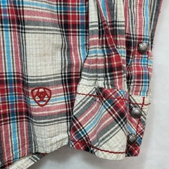 Ariat Womens Plaid Western Snap Shirt Embroidered Yoke Red Blue Cotton Large