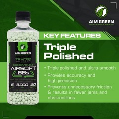Aim Green Tracer Biodegradable Airsoft BBS, Glow-in-The-Dark BBS, 3,000 Count…
