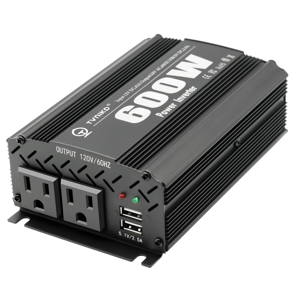 600W Power Inverter DC 12V to AC(2 Outlets) 110V Car Charger Plug Inverter Ad…