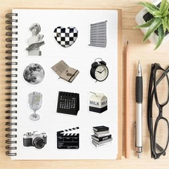 61Pcs Cute Aesthetic Stickers for Water Bottle Black and White