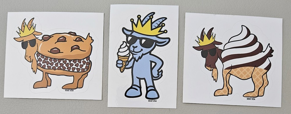 (3) Goat USA Sticker Ice Cream SWIRL – CHIPWICH – Blue Goat Ice Cone – New