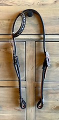 Western One-Ear Headstall, Hair On, Chestnut/Black/Turquoise W/Crystal Conchos