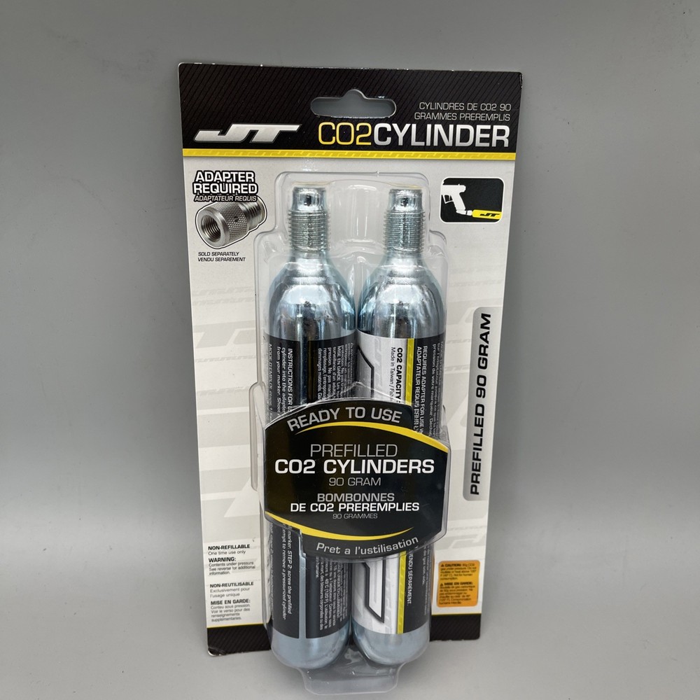 New JT Prefilled C02 Cylinders 90gram 2 Pack Ready To Use For Paintball