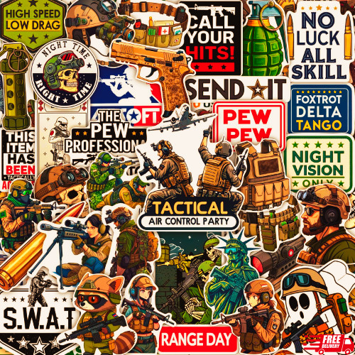 100Pcs Tactical Stickers for Men, Gun Sticker Pack – Gifts for Gun Enthusiast…