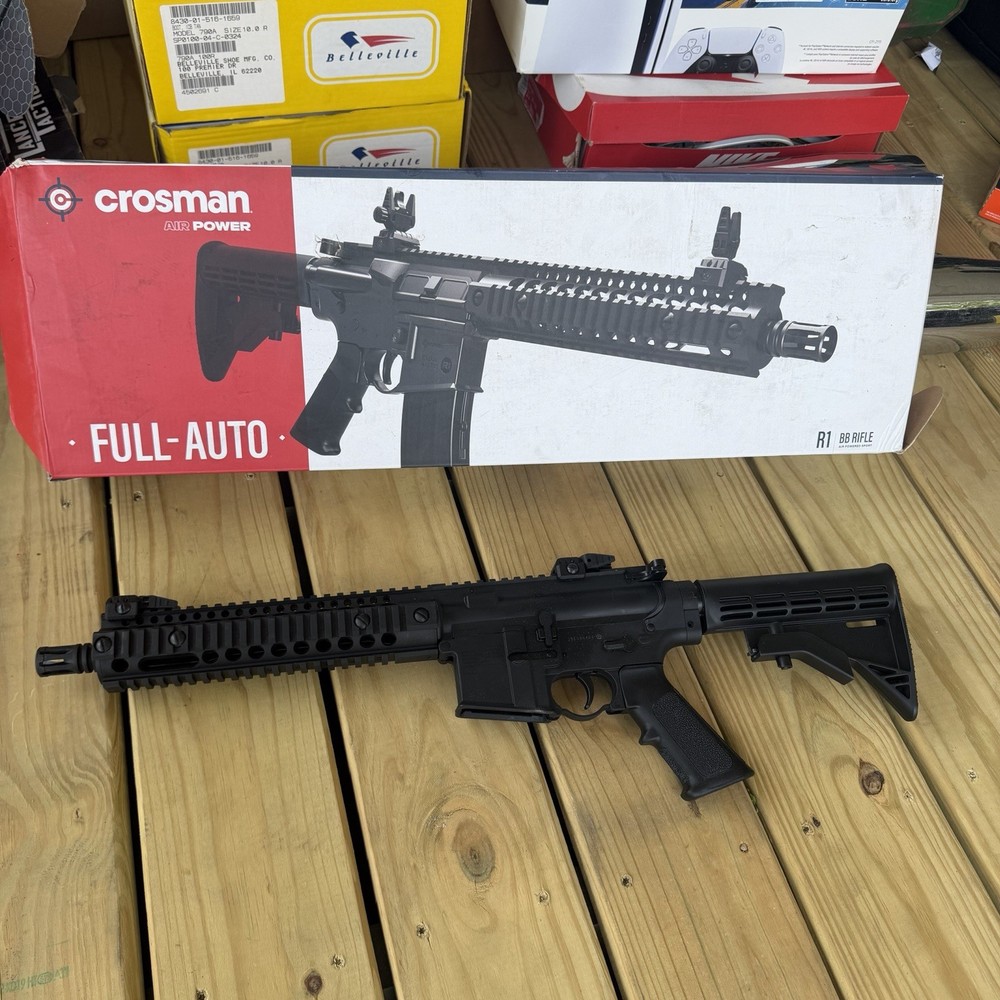 Crosman Full Auto R1 CO2-Powered BB Air Rifle, 25rd, 430FPS, Black – No Mag