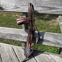 American Flag Leather Bridle Large Horse Size Western Tack