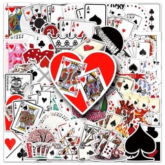 50Pcs Random Classic Card Suites Poker Cartoon Game Room Waterproof Stickers
