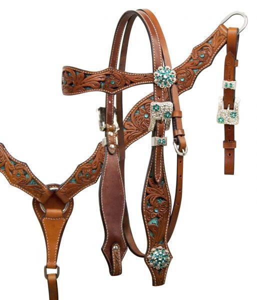 Showman Teal Snake Headstall & Breast Collar Set with Crystal Rhinestones!
