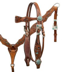Showman Teal Snake Headstall & Breast Collar Set with Crystal Rhinestones!