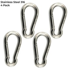 4 Pack 5/16″ Stainless Steel Carabiner Clip Metal Spring Snap Hook Heavy Duty