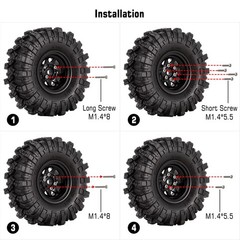 INJORA 1.0 Beadlock Wheel Mud Tires Set Deep Dish 1.0″ Wheels Small, Grey