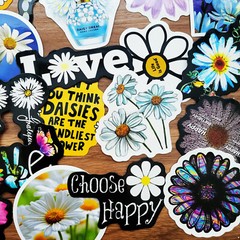 50pcs Waterproof Daisy Flower Stickers For Water Bottle,Hydro Flask,Laptop