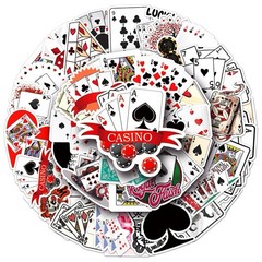 50Pcs Random Classic Card Suites Poker Cartoon Game Room Waterproof Stickers