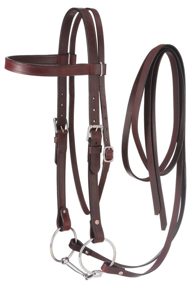 Draft Horse Western Browband Bridle – Dark Oil Leather – Snaffle Bit – Reins