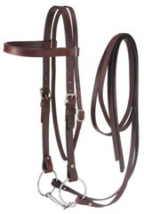 Draft Horse Western Browband Bridle – Dark Oil Leather – Snaffle Bit – Reins